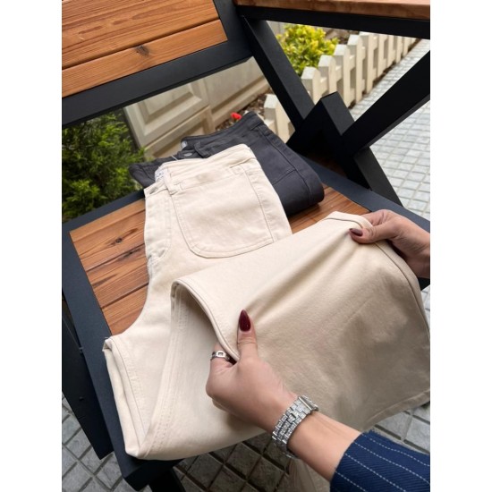 شلوار بوتکات کتان جیب هلالی