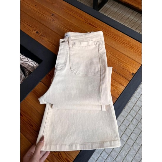 شلوار بوتکات کتان جیب هلالی