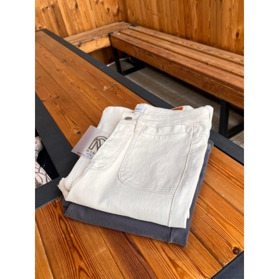 شلوار بوتکات کتان جیب هلالی