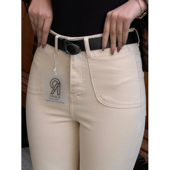 شلوار بوتکات کتان جیب هلالی