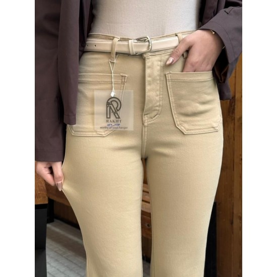 شلوار بوتکات کتان جلو جیب