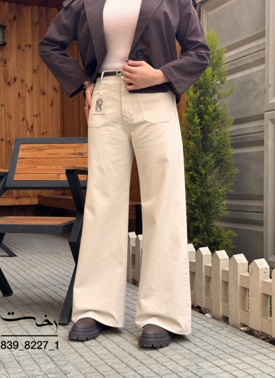 شلوار فلر بگ کتان دو جیب