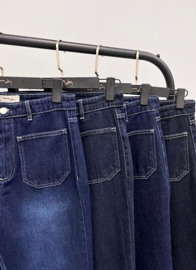 شلوار فلر بگ جین آبی دو جیب شلوار فلر بگ جین آبی دو جیب