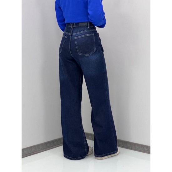 شلوار فلر بگ جین آبی دو جیب شلوار فلر بگ جین آبی دو جیب