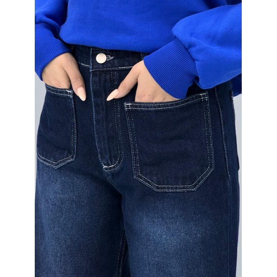 شلوار فلر بگ جین آبی دو جیب شلوار فلر بگ جین آبی دو جیب