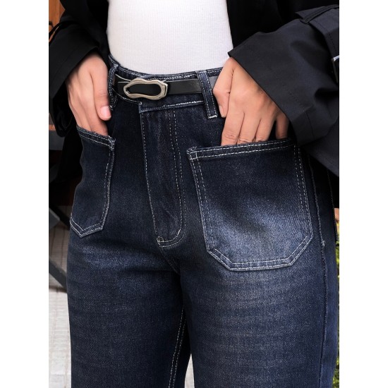 شلوار رگولار جین آبی جلو دوخت شلوار رگولار جین آبی جلو دوخت