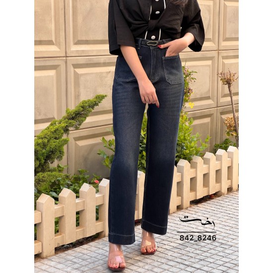 شلوار رگولار جین آبی جلو دوخت شلوار رگولار جین آبی جلو دوخت