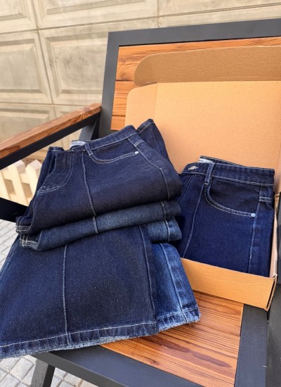 شلوار فلر بگ جین آبی جلو دوخت شلوار فلر بگ جین آبی جلو دوخت