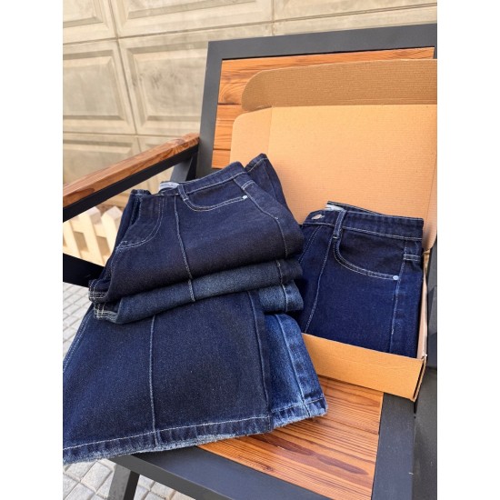 شلوار فلر بگ جین آبی جلو دوخت