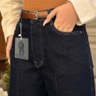 شلوار فلر بگ جین آبی جلو دوخت