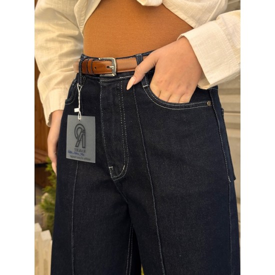 شلوار فلر بگ جین آبی جلو دوخت