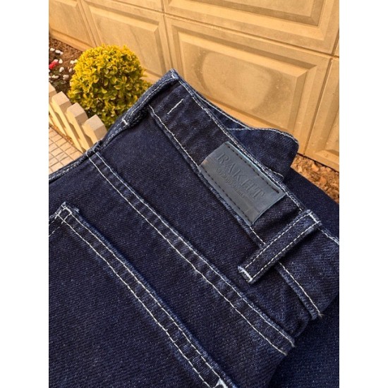 شلوار فلر بگ جین آبی جلو دوخت