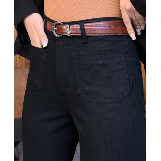 شلوار بوتکات جین مشکی و ذغالی جلو جیب