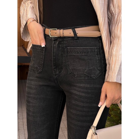 شلوار بوتکات جین مشکی و ذغالی جلو جیب