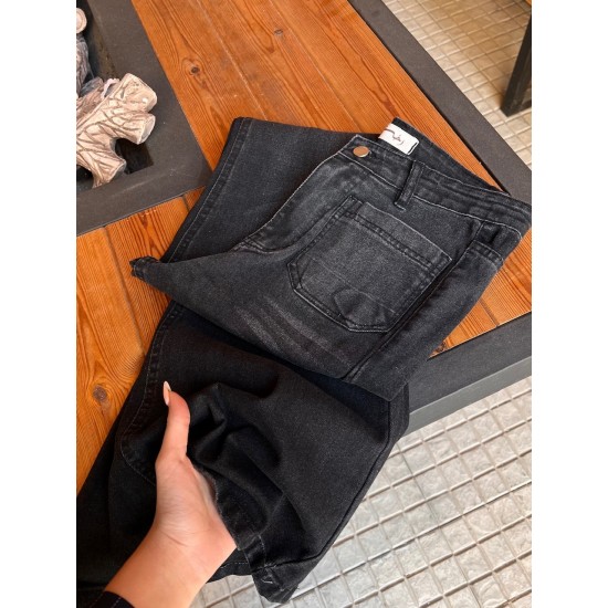 شلوار بوتکات جین مشکی و ذغالی جلو جیب