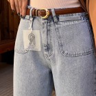 شلوار فلر بگ جین آبی جیب هلالی