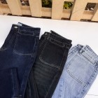 شلوار فلر بگ جین آبی جیب هلالی