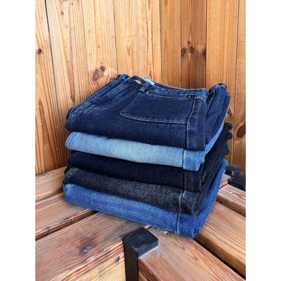 شلوار فلر بگ جین آبی جیب هلالی