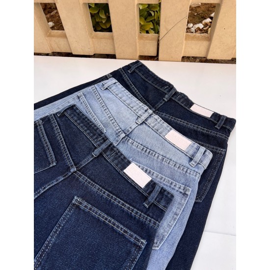 شلوار فلر بگ جین آبی جیب هلالی