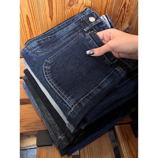 شلوار فلر بگ جین آبی جیب هلالی