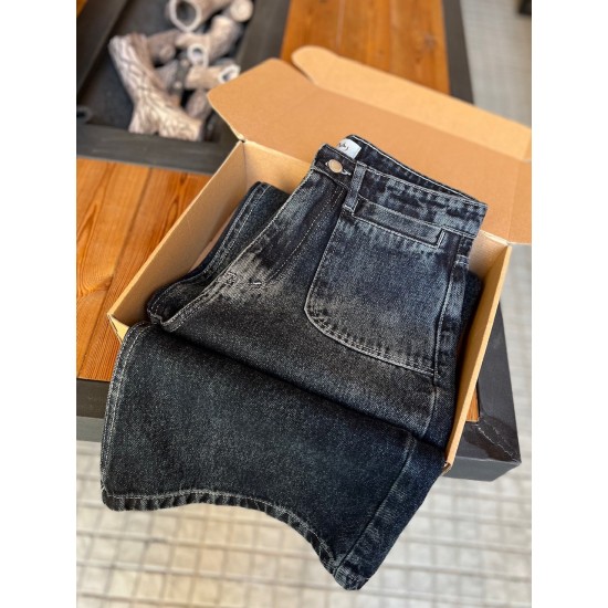 شلوار فلر بگ جین آبی جیب هلالی