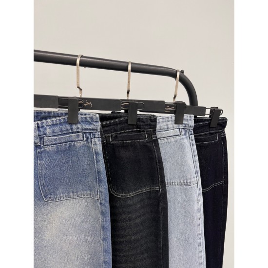 شلوار فلر بگ جین آبی جیب هلالی