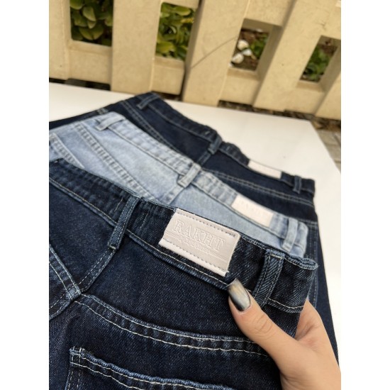 شلوار فلر بگ جین آبی جیب هلالی