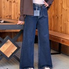 شلوار فلر بگ جین آبی جیب هلالی