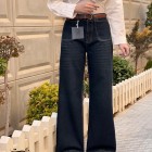 شلوار فلر بگ جین آبی جیب هلالی