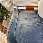 شلوار فلر بگ جین آبی جیب هلالی