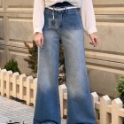 شلوار فلر بگ جین آبی جیب هلالی