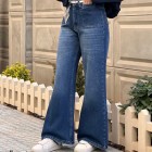 شلوار فلر بگ جین آبی جیب هلالی