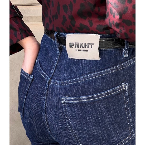 شلوار بوتکات جین آبی جیب هلالی