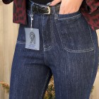 شلوار بوتکات جین آبی جیب هلالی