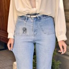 شلوار بوتکات جین آبی جیب هلالی