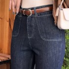 شلوار بوتکات جین آبی جیب هلالی