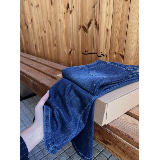 شلوار بوتکات جین آبی جیب هلالی