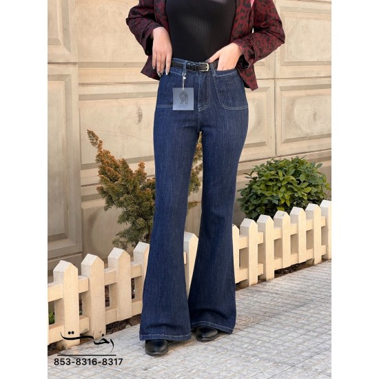 شلوار بوتکات جین آبی جیب هلالی