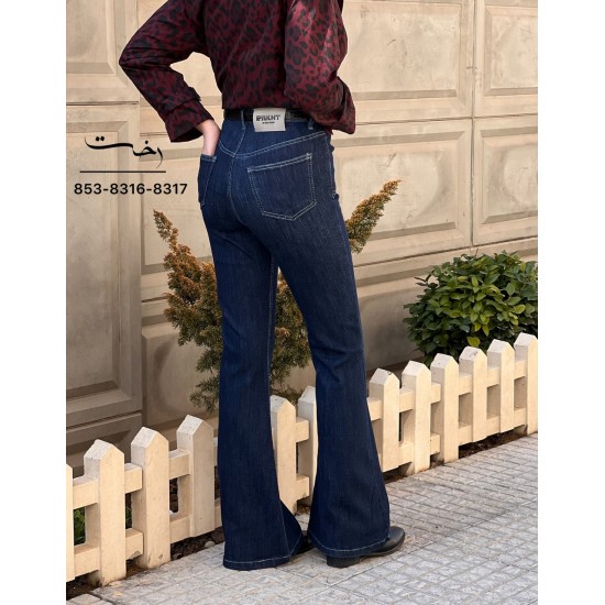 شلوار بوتکات جین آبی جیب هلالی