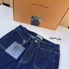 شلوار بوتکات جین آبی جیب هلالی