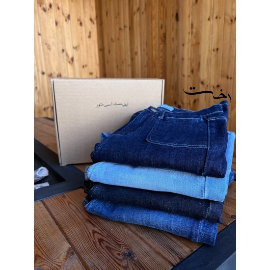 شلوار بوتکات جین آبی جیب هلالی