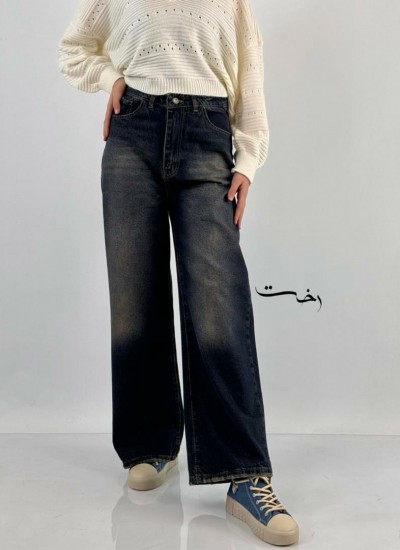 شلوار بگ جین کمر ساده آبی شلوار بگ جین کمر ساده آبی