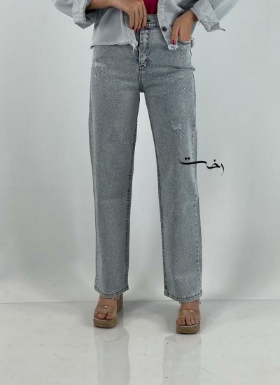 شلوار استریت جین آبی فول نگین شلوار استریت جین آبی فول نگین