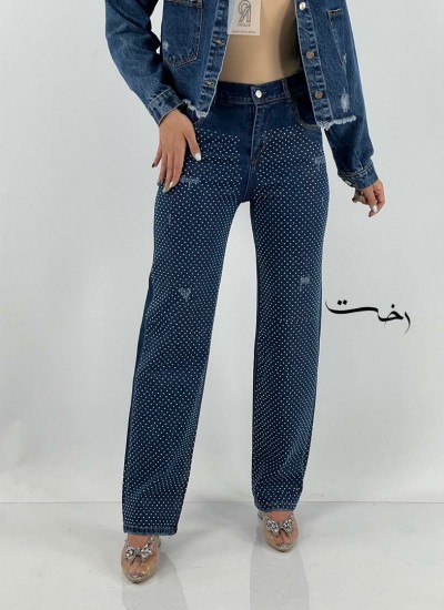 شلوار استریت جین آبی فول نگین شلوار استریت جین آبی فول نگین