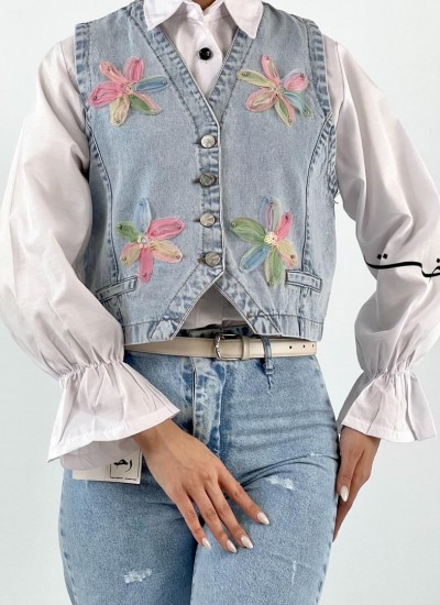 وست جین آبی گلدار