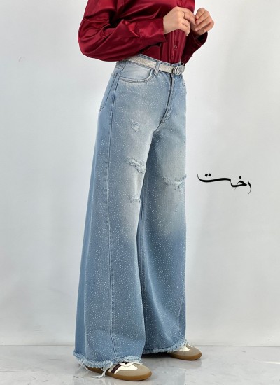 شلوار شافل آبی فول نگین  شلوار شافل آبی فول نگین