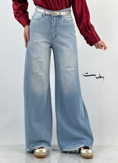 شلوار شافل آبی فول نگین  شلوار شافل آبی فول نگین