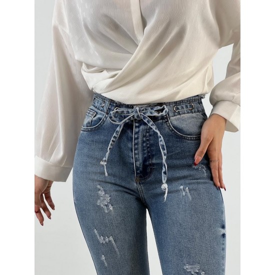 شلوار بوتکات جین کمر حلقه شلوار بوتکات جین کمر حلقه