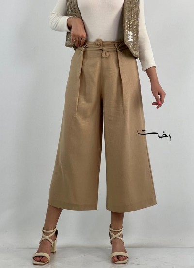 شلوار بگ لینن کجراه کمر حلقه قد کوتاه شلوار بگ لینن کجراه کمر حلقه قد کوتاه