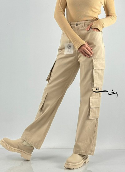 شلوار کارگو کتان رنگی